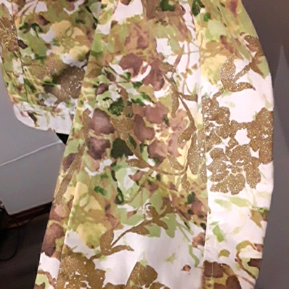 Green/Yellow w/ Gold  Glitter Floral Jean Jacket XL - Picture 7 of 9